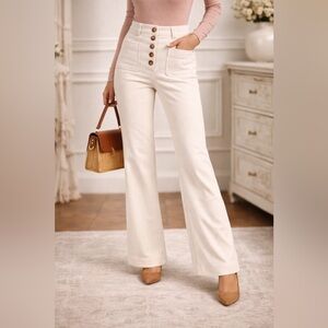 House of Harlow 1960 Cream Ribbed Wide Pants Size 6 High Rise Button Front
